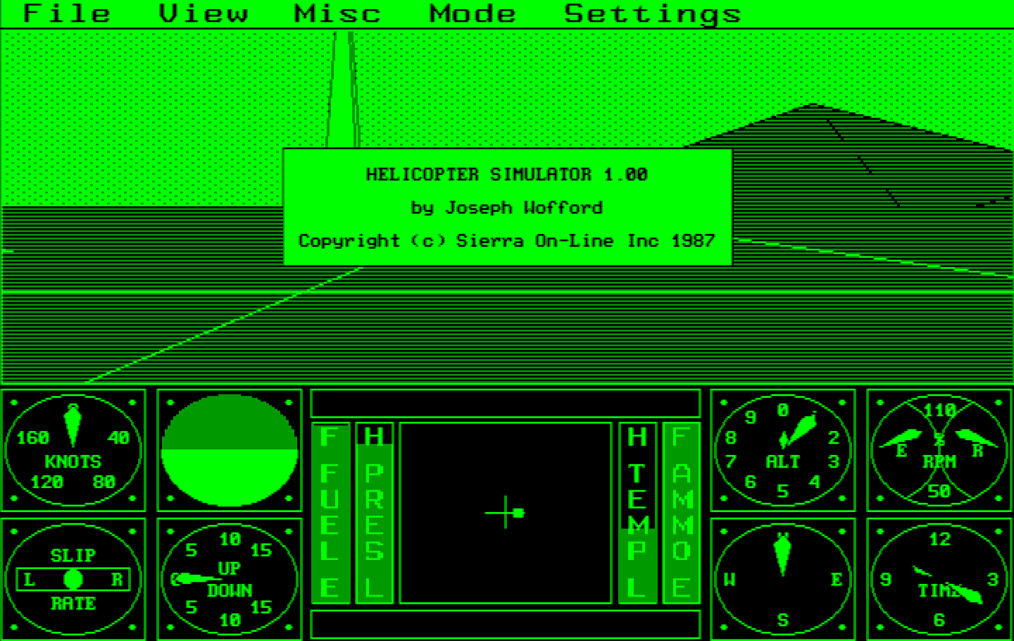 Sierra's 3-D Helicopter Simulator IBM PC/Compatibles Screenshot: Title screen.