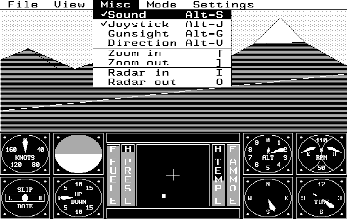 Sierra's 3-D Helicopter Simulator IBM PC/Compatibles Screenshot: A few of the misc options.