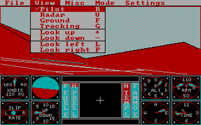 Sierra's 3-D Helicopter Simulator IBM PC/Compatibles Screenshot: The view menu.