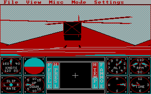 Sierra's 3-D Helicopter Simulator IBM PC/Compatibles Screenshot: A view from behind your helicopter.