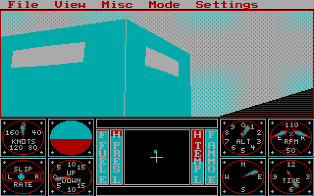 Sierra's 3-D Helicopter Simulator IBM PC/Compatibles Screenshot: Don't crash into the building on takeoff...