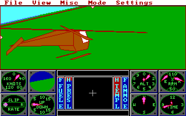 Sierra's 3-D Helicopter Simulator IBM PC/Compatibles Screenshot: The tracker view of my helicopter.