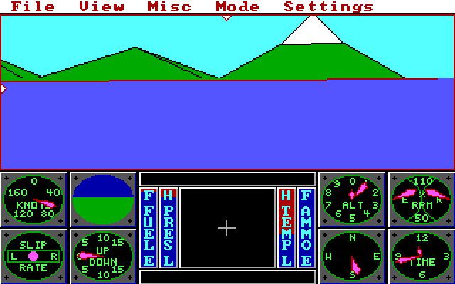 Sierra's 3-D Helicopter Simulator IBM PC/Compatibles Screenshot: Flying over some water...