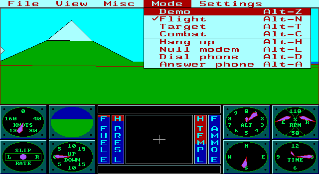Sierra's 3-D Helicopter Simulator IBM PC/Compatibles Screenshot: One of the in-game menus.