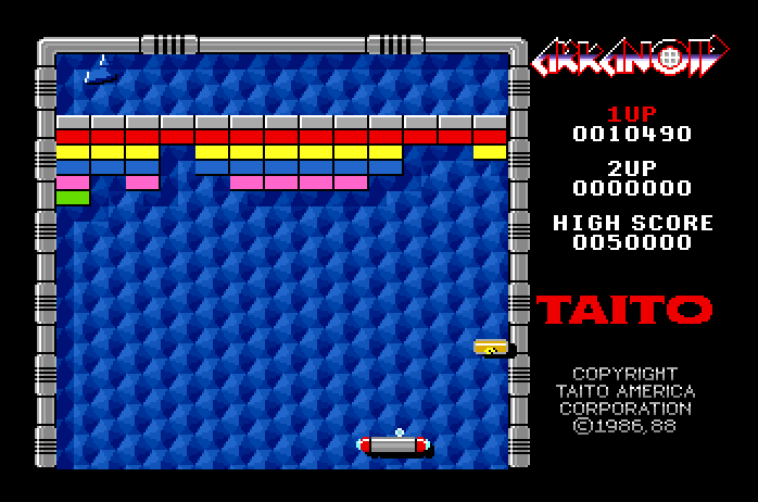 Arkanoid Apple IIgs Screenshot: Gameplay on the first level.