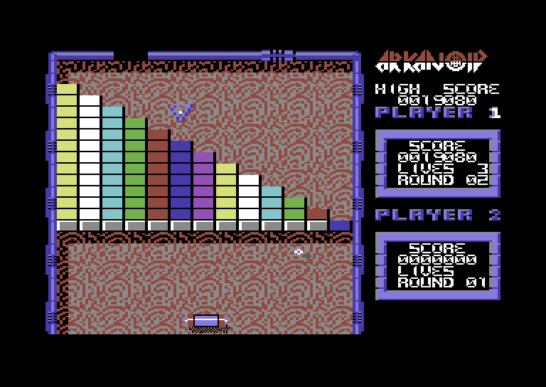 Arkanoid Commodore 64 Screenshot: Start of round 2.