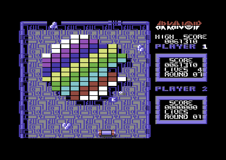 Arkanoid Commodore 64 Screenshot: Round 7 start.