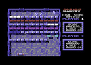 Arkanoid for Commodore 64 - Round three introduces the indestructible bricks.