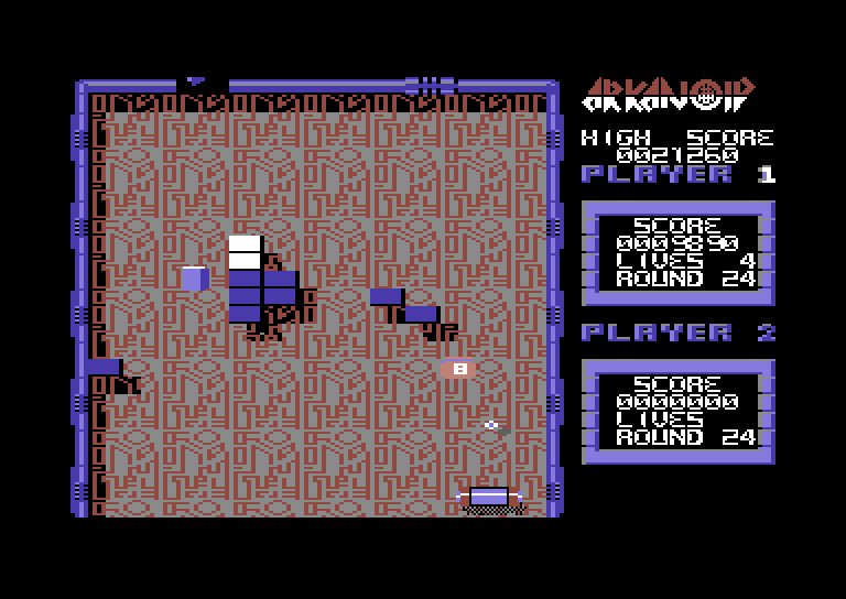 Arkanoid Commodore 64 Screenshot: Game demo mode showing round 24.