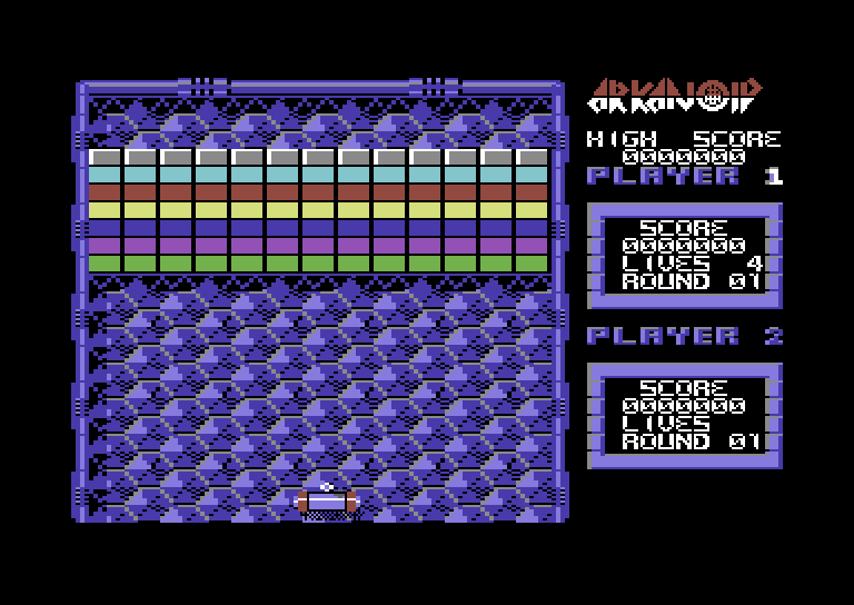 Arkanoid Commodore 64 Screenshot: Round 1 start.