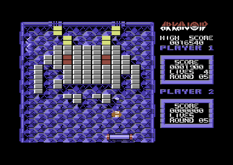 Arkanoid Commodore 64 Screenshot: Game demo mode showing round 5.