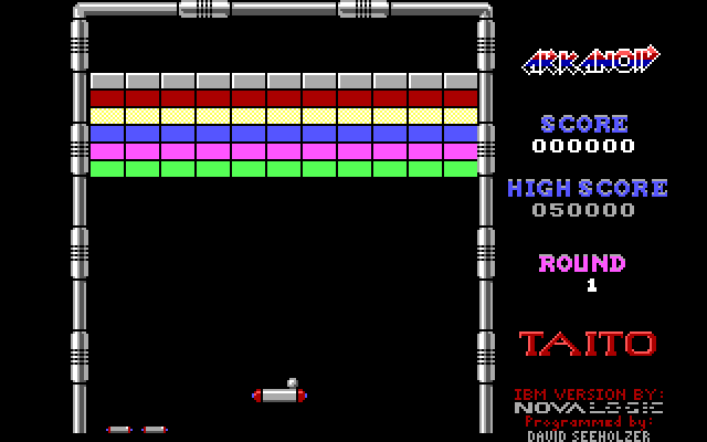 Arkanoid IBM PC/Compatibles Screenshot: Starting the first level.