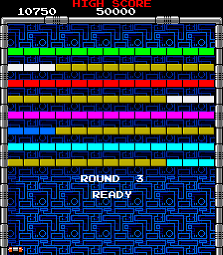 Arkanoid Arcade Screenshot: Round 3; ready?