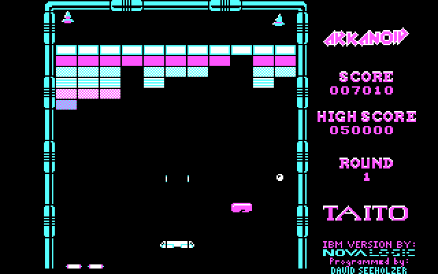 Arkanoid IBM PC/Compatibles Screenshot: Gameplay on the first level; firing lasers!