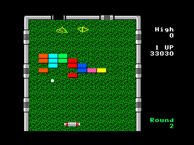 Arkanoid TRS-80 Color Computer Screenshot: Only a few bricks left!