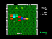 Arkanoid for TRS-80 Color Computer - Only a few bricks left!