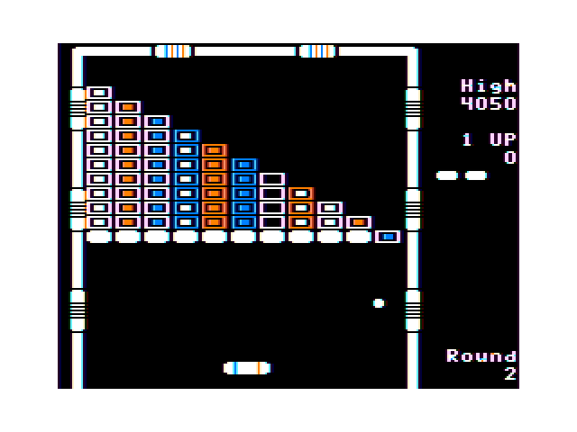 Arkanoid TRS-80 Color Computer Screenshot: Start of round 2.