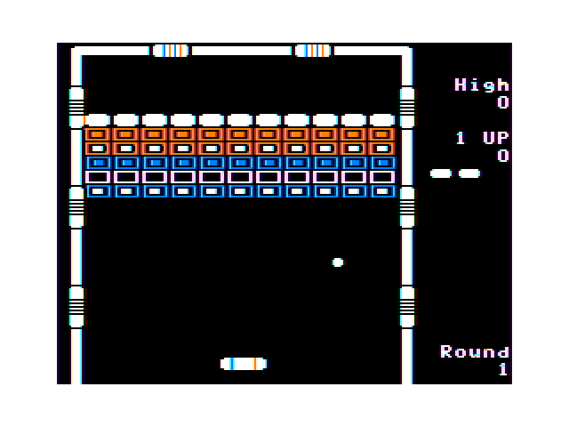 Arkanoid TRS-80 Color Computer Screenshot: Game start.
