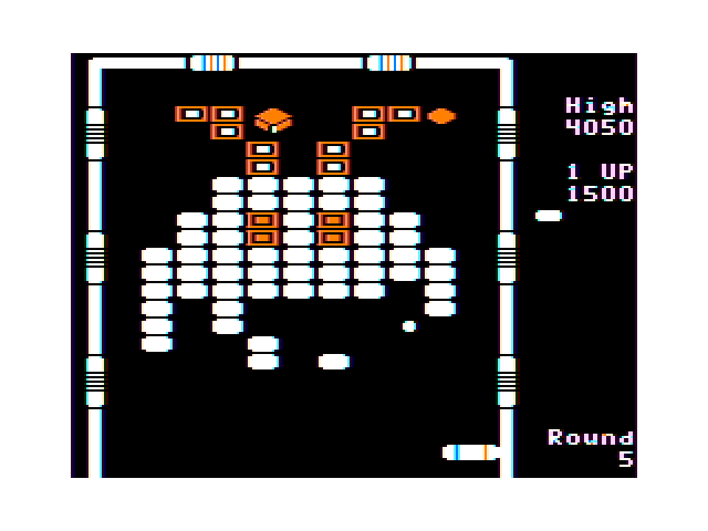 Arkanoid TRS-80 Color Computer Screenshot: Each level has different brick patterns...