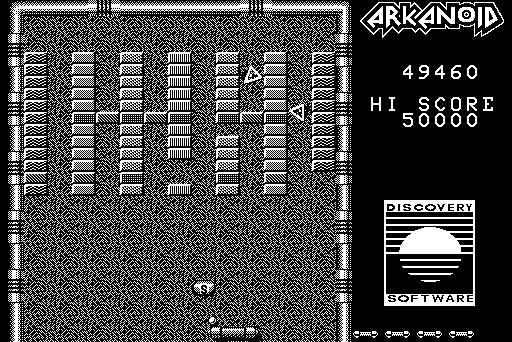 Arkanoid Macintosh Screenshot: The "S" capsule slows down the ball.