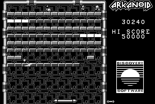 Arkanoid Macintosh Screenshot: The expanded paddle on round 3.