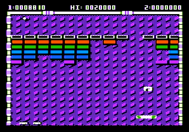 Arkanoid Apple II Screenshot: Catch the "C" capsule for the sticky paddle!