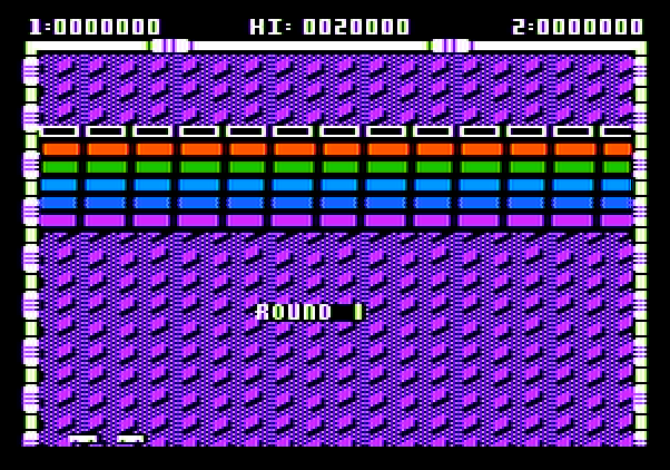 Arkanoid Apple II Screenshot: Ready to start Round 1?