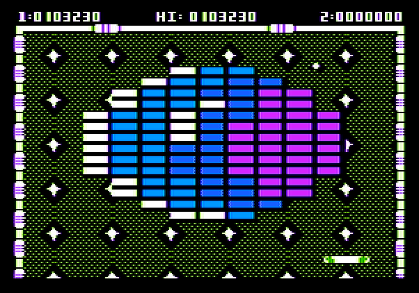 Arkanoid Apple II Screenshot: Start of Round 7.