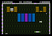 Arkanoid for Apple II - Gold bricks sometimes make hitting other bricks tricky.