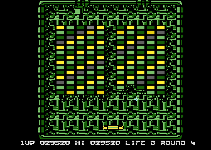 Arkanoid Atari 8-bit Screenshot: Start of Round 4.
