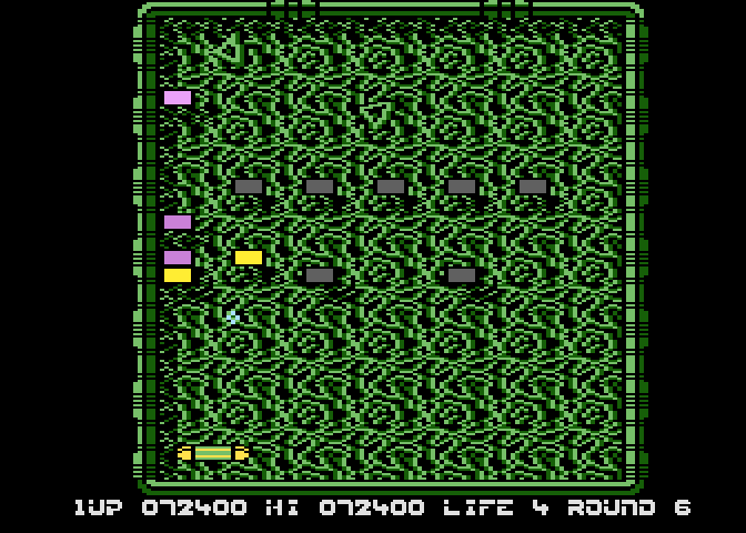 Arkanoid Atari 8-bit Screenshot: Only a few bricks left...
