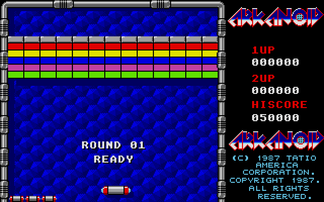 Arkanoid Atari ST Screenshot: Game start.