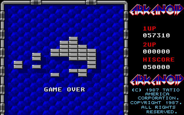 Arkanoid Atari ST Screenshot: Game over.