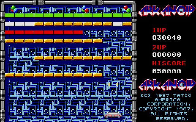 Arkanoid Atari ST Screenshot: The laser paddle doesn't help on round 3...