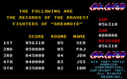 Arkanoid for Atari ST - High scores.