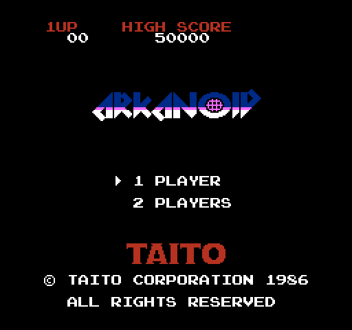 Arkanoid NES / Famicom Screenshot: Title screen (Japanese version).