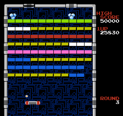 Arkanoid NES / Famicom Screenshot: Round 3 in the Japanese release is slightly different than its North American counterpart.