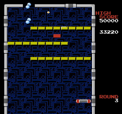 Arkanoid NES / Famicom Screenshot: Only one brick to go since gold bricks can't be destroyed!