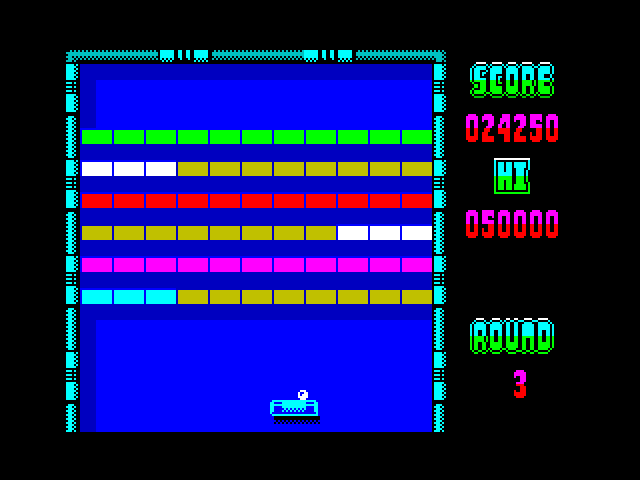 Arkanoid ZX Spectrum Screenshot: The third round is rather tricky with it's layout...