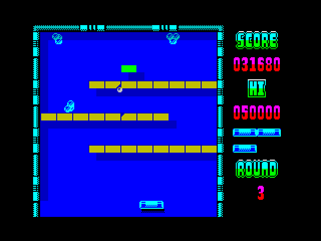 Arkanoid ZX Spectrum Screenshot: That last brick is tough to hit!