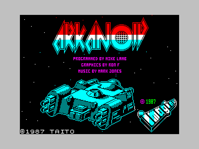 Arkanoid ZX Spectrum Screenshot: Loading screen.