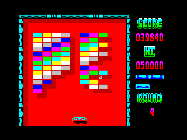 Arkanoid ZX Spectrum Screenshot: Round 4 is relatively simple after round 3.