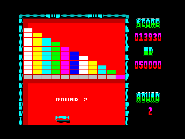Arkanoid ZX Spectrum Screenshot: Round 2 start.