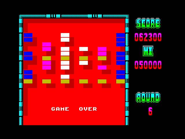 Arkanoid ZX Spectrum Screenshot: Game over.