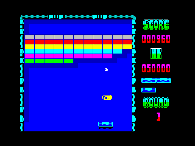 Arkanoid ZX Spectrum Screenshot: Game start.