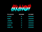 Arkanoid for ZX Spectrum - Title screen and high scores.