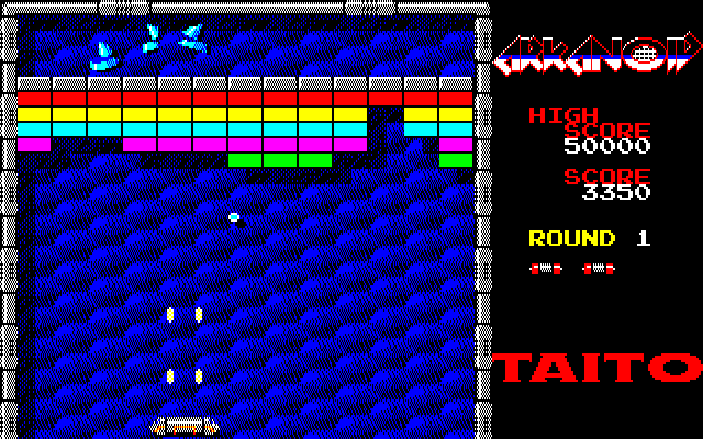Arkanoid PC-8800 Series Screenshot: Use lasers to shoot bricks!