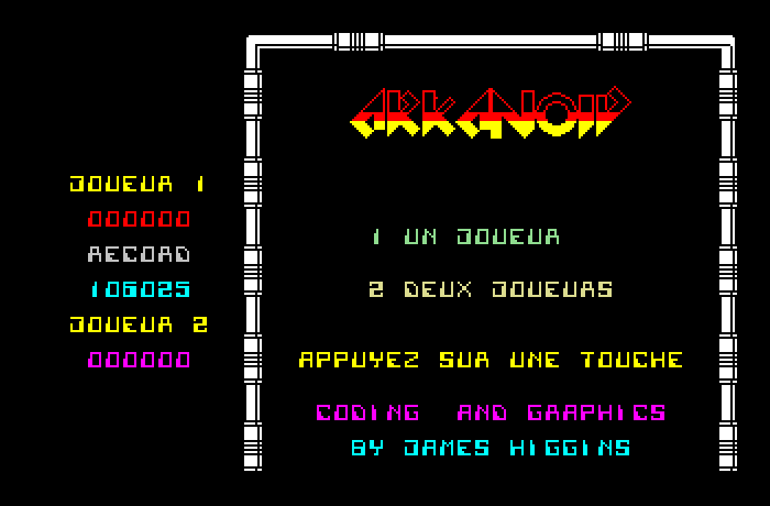 Arkanoid Thomson TO Screenshot: Title screen.