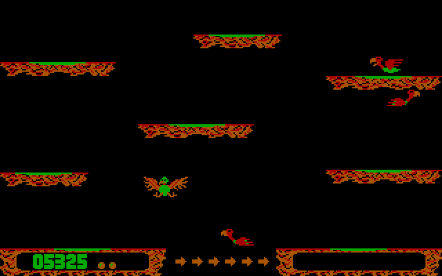 Conquest IBM PC/Compatibles Screenshot: An opponent got me, so my bird plummets to the bottom of the screen.
