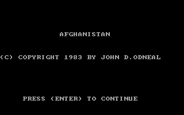 Afghanistan IBM PC/Compatibles Screenshot: Title screen